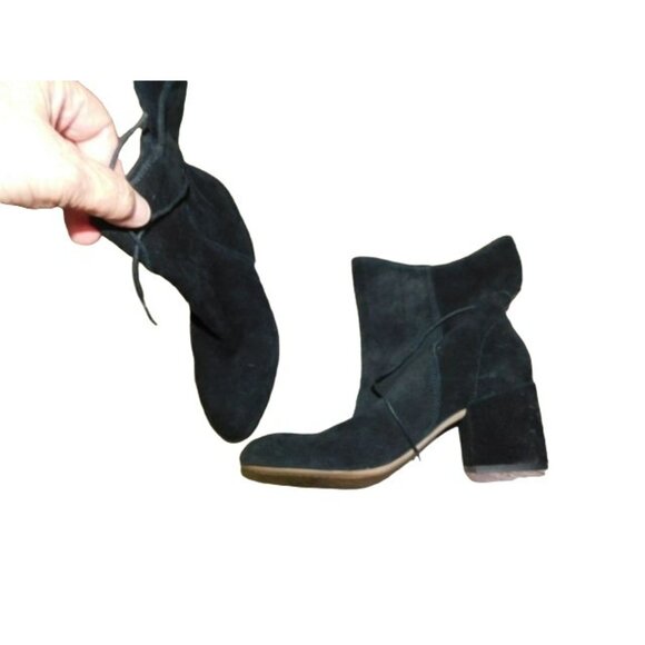 Splendid Size 6.5 Black Drawstring Tie Heel Ankle Boots Suede - Picture 2 of 6